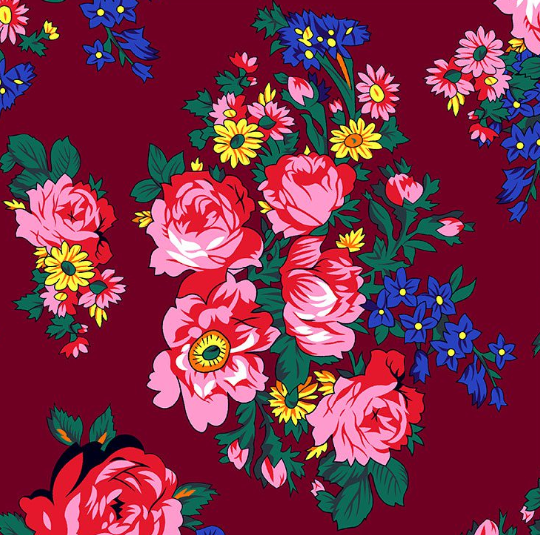 Fabric : Burgundy Kokum Flower (design/pattern)
