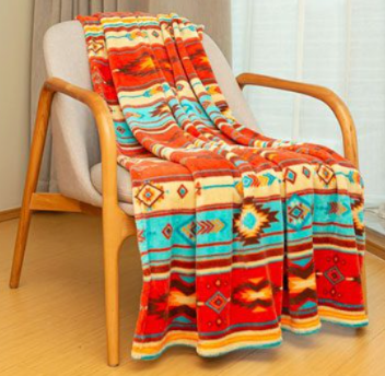 Indigenous Throw Blanket : Red/Turquoise Skipping Stones(design/pattern)